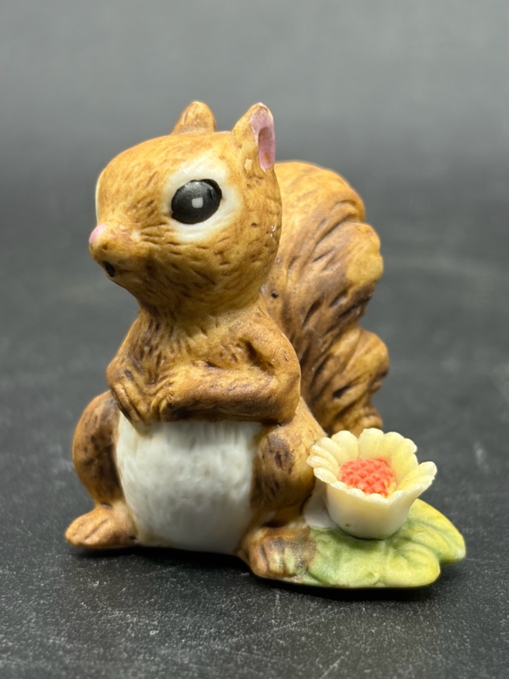 Josef Originals Vintage Baby Squirrel with Flower 1131 Ceramic Figurine Trinket